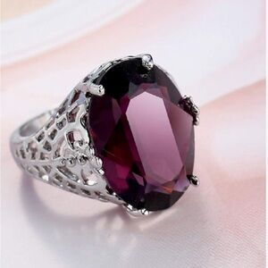 Elegant Silver and Purple Gemstone Ring size 10